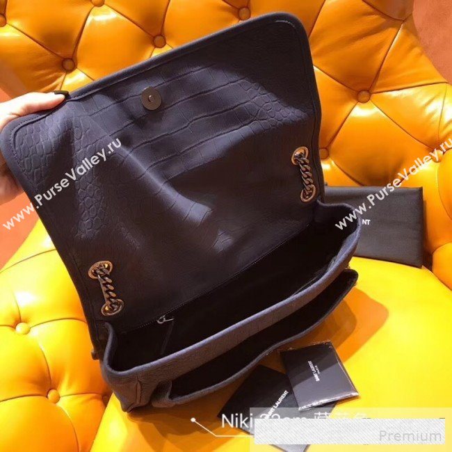 Saint Laurent Large Niki Chain Bag in Matte Crocodile Leather 498830 Navy Blue 2019 (WMJ-9061150)