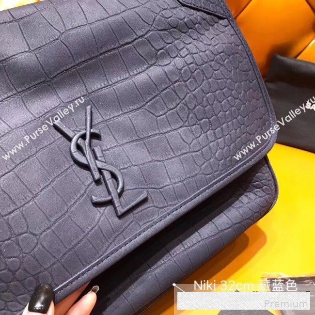 Saint Laurent Large Niki Chain Bag in Matte Crocodile Leather 498830 Navy Blue 2019 (WMJ-9061150)