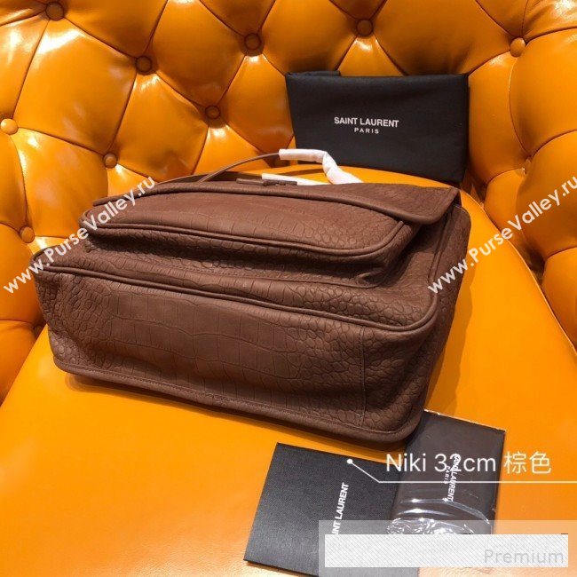 Saint Laurent Large Niki Chain Bag in Matte Crocodile Leather 498830 Brown 2019 (WMJ-9061151)