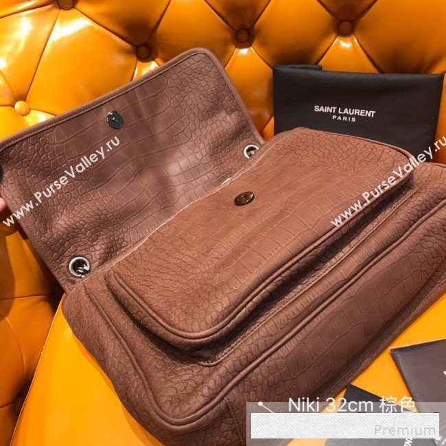 Saint Laurent Large Niki Chain Bag in Matte Crocodile Leather 498830 Brown 2019 (WMJ-9061151)