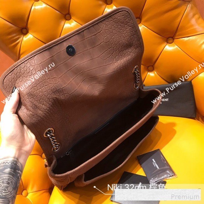 Saint Laurent Large Niki Chain Bag in Matte Crocodile Leather 498830 Brown 2019 (WMJ-9061151)