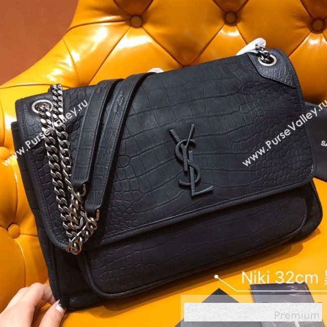 Saint Laurent Large Niki Chain Bag in Matte Crocodile Leather 498830 Black 2019 (WMJ-9061152)