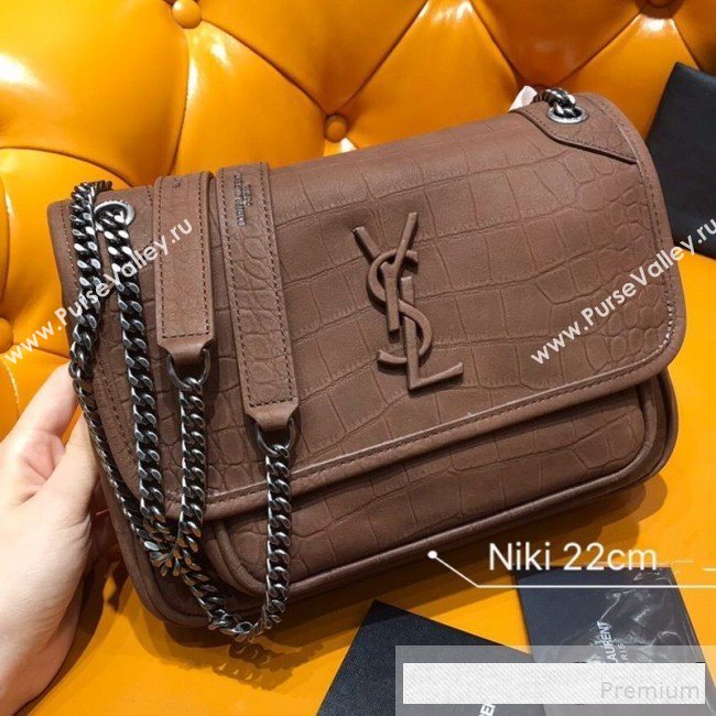 Saint Laurent Niki Baby Chain Bag in Matte Crocodile Leather 533037 Brown 2019 (WMJ-9061153)