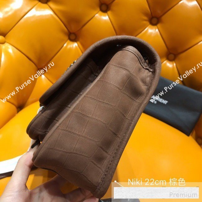 Saint Laurent Niki Baby Chain Bag in Matte Crocodile Leather 533037 Brown 2019 (WMJ-9061153)
