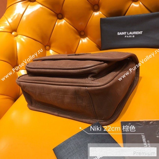 Saint Laurent Niki Baby Chain Bag in Matte Crocodile Leather 533037 Brown 2019 (WMJ-9061153)