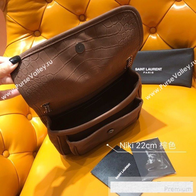 Saint Laurent Niki Baby Chain Bag in Matte Crocodile Leather 533037 Brown 2019 (WMJ-9061153)