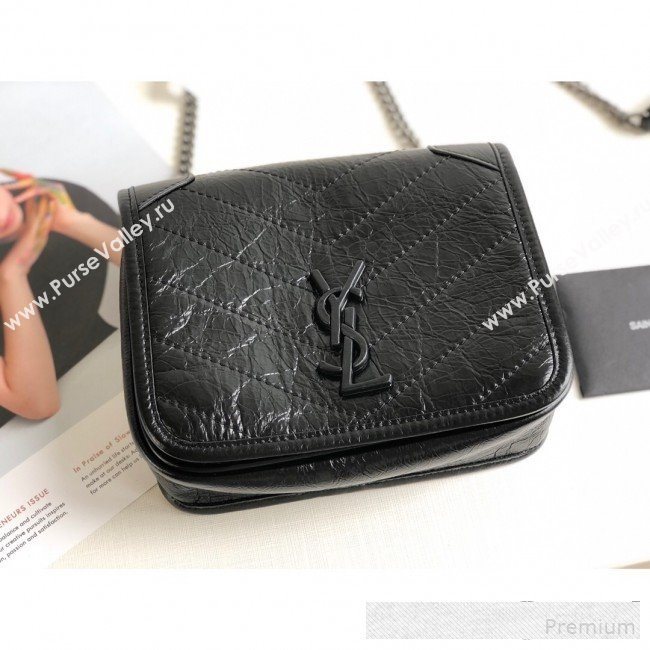 Saint Laurent Niki Chain Wallet WOC in Crinkled Vintage Leather 583103 Black 2019 (KTS-9061154)