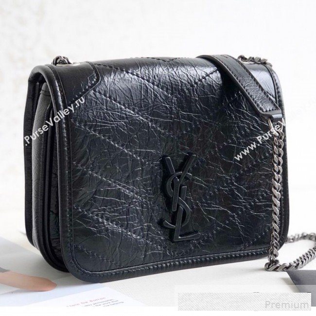Saint Laurent Niki Chain Wallet WOC in Crinkled Vintage Leather 583103 Black 2019 (KTS-9061154)