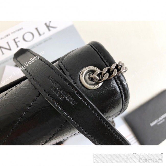 Saint Laurent Niki Chain Wallet WOC in Crinkled Vintage Leather 583103 Black 2019 (KTS-9061154)