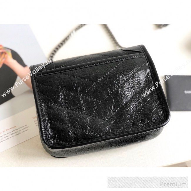 Saint Laurent Niki Chain Wallet WOC in Crinkled Vintage Leather 583103 Black 2019 (KTS-9061154)