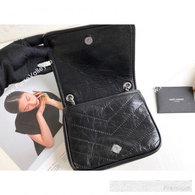 Saint Laurent Niki Chain Wallet WOC in Crinkled Vintage Leather 583103 Black 2019 (KTS-9061154)