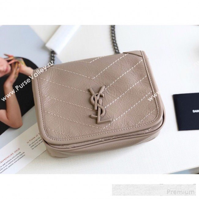 Saint Laurent Niki Chain Wallet WOC in Crinkled Vintage Leather 583103 Khaki Grey 2019 (KTS-9061155)