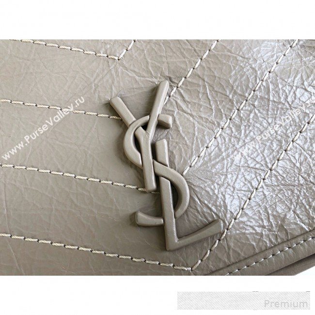 Saint Laurent Niki Chain Wallet WOC in Crinkled Vintage Leather 583103 Khaki Grey 2019 (KTS-9061155)