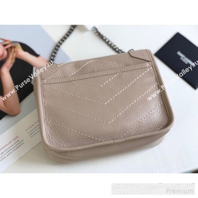 Saint Laurent Niki Chain Wallet WOC in Crinkled Vintage Leather 583103 Khaki Grey 2019 (KTS-9061155)