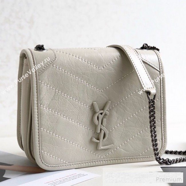 Saint Laurent Niki Chain Wallet WOC in Crinkled Vintage Leather 583103 White 2019 (KTS-9061156)