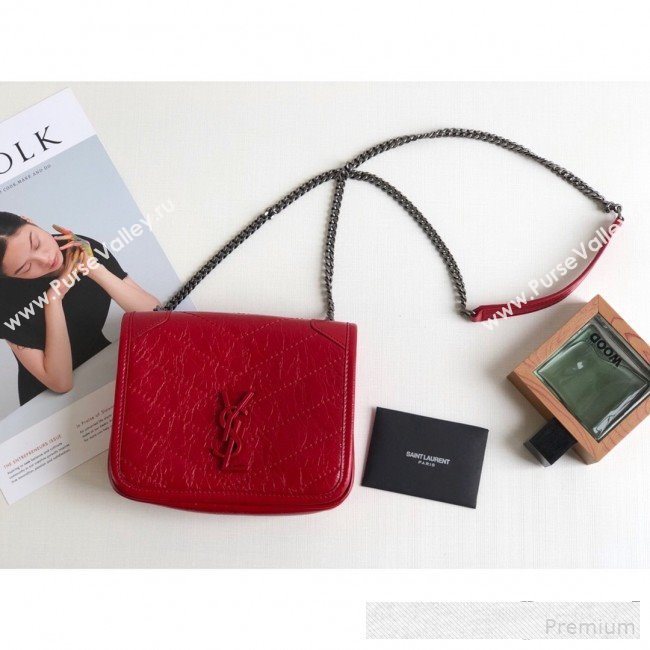 Saint Laurent Niki Chain Wallet WOC in Crinkled Vintage Leather 583103 Red 2019 (KTS-9061157)