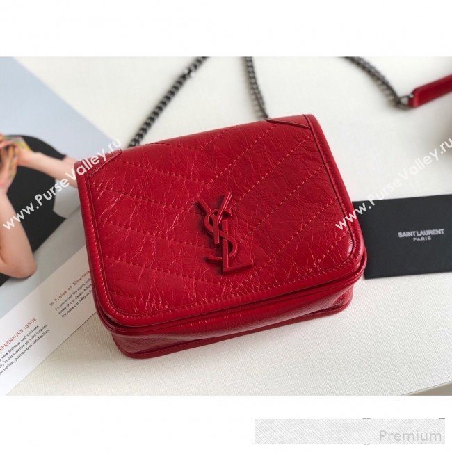 Saint Laurent Niki Chain Wallet WOC in Crinkled Vintage Leather 583103 White 2019 (KTS-9061156)