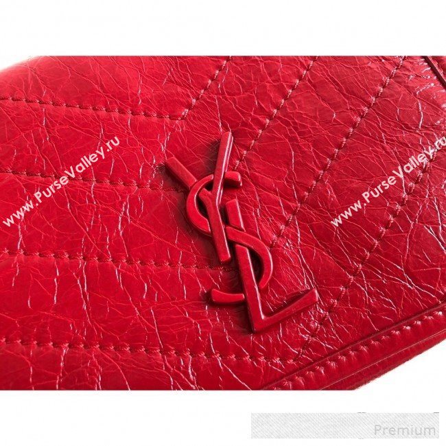 Saint Laurent Niki Chain Wallet WOC in Crinkled Vintage Leather 583103 Red 2019 (KTS-9061157)