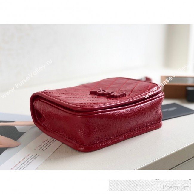 Saint Laurent Niki Chain Wallet WOC in Crinkled Vintage Leather 583103 Red 2019 (KTS-9061157)