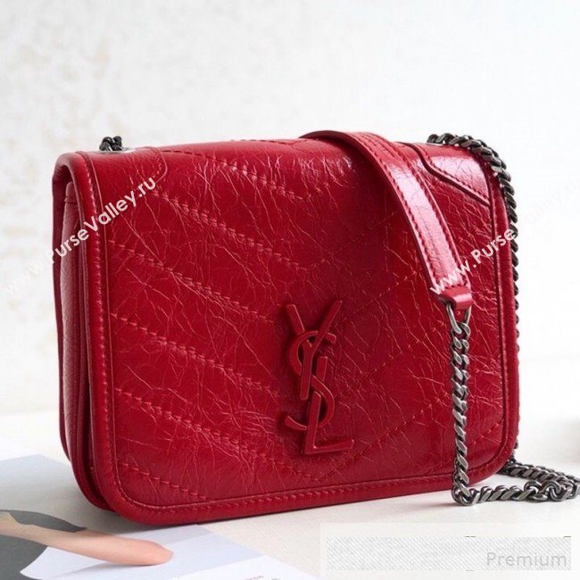 Saint Laurent Niki Chain Wallet WOC in Crinkled Vintage Leather 583103 Red 2019 (KTS-9061157)