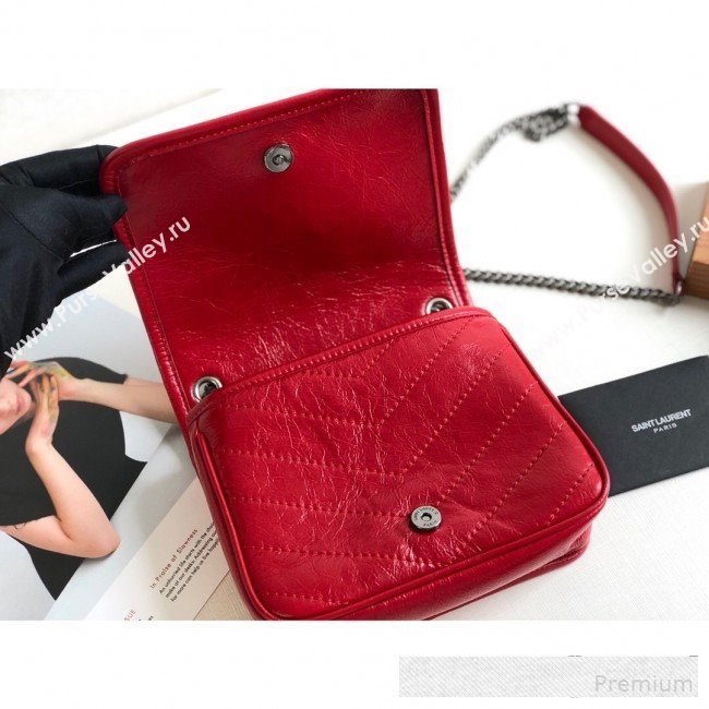 Saint Laurent Niki Chain Wallet WOC in Crinkled Vintage Leather 583103 Red 2019 (KTS-9061157)