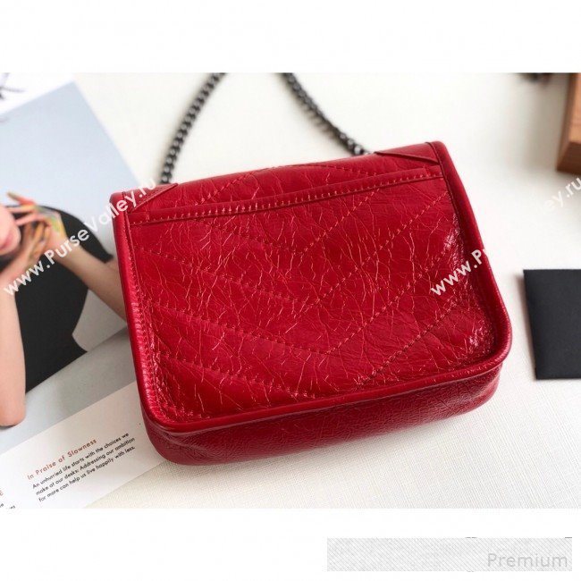 Saint Laurent Niki Chain Wallet WOC in Crinkled Vintage Leather 583103 Red 2019 (KTS-9061157)