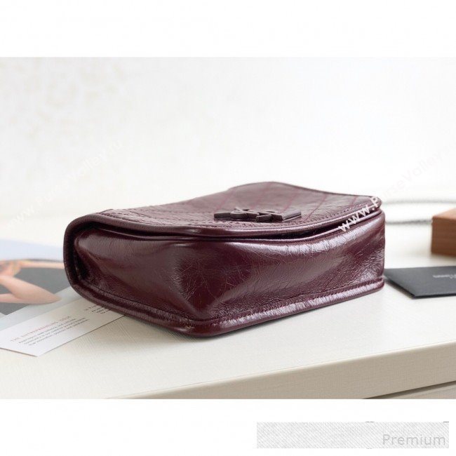 Saint Laurent Niki Chain Wallet WOC in Crinkled Vintage Leather 583103 Burgundy 2019 (KTS-9061158)