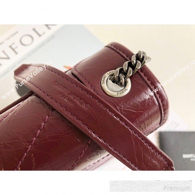 Saint Laurent Niki Chain Wallet WOC in Crinkled Vintage Leather 583103 Burgundy 2019 (KTS-9061158)