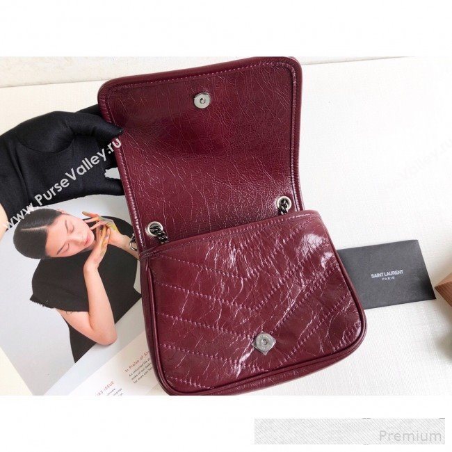 Saint Laurent Niki Chain Wallet WOC in Crinkled Vintage Leather 583103 Burgundy 2019 (KTS-9061158)