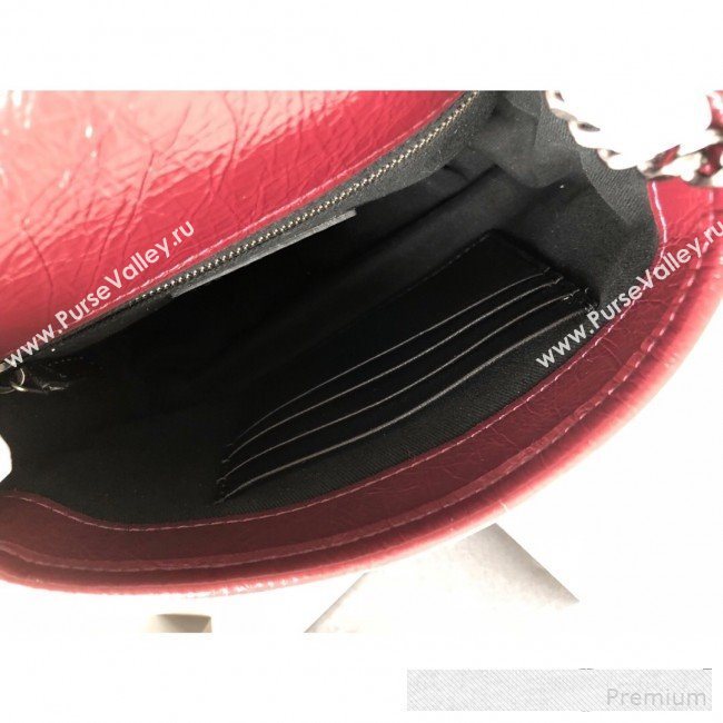 Saint Laurent Niki Chain Wallet WOC in Crinkled Vintage Leather 583103 Burgundy 2019 (KTS-9061158)