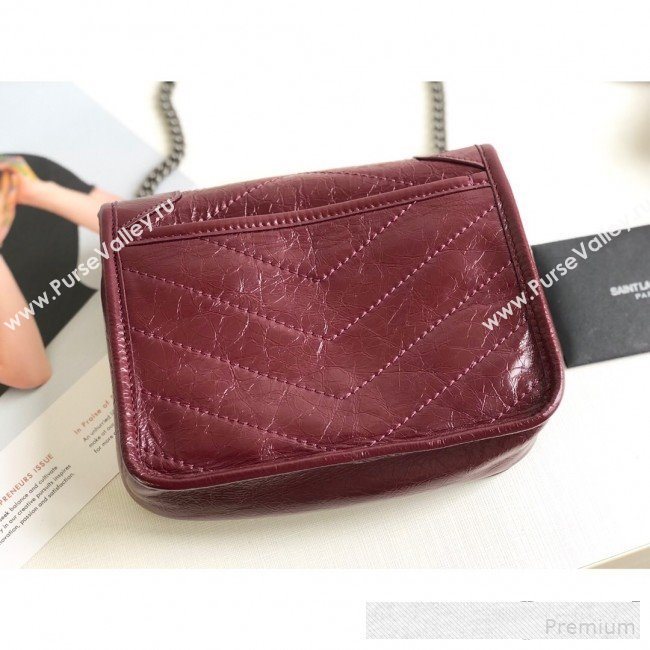Saint Laurent Niki Chain Wallet WOC in Crinkled Vintage Leather 583103 Burgundy 2019 (KTS-9061158)