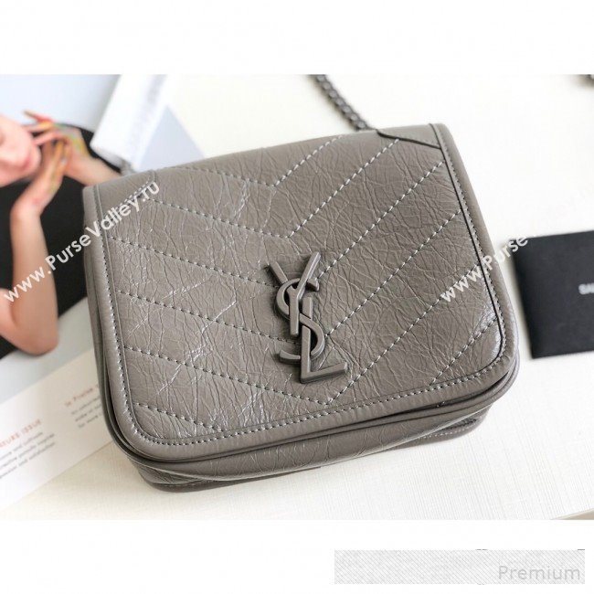 Saint Laurent Niki Chain Wallet WOC in Crinkled Vintage Leather 583103 Light Grey 2019 (KTS-9061159)