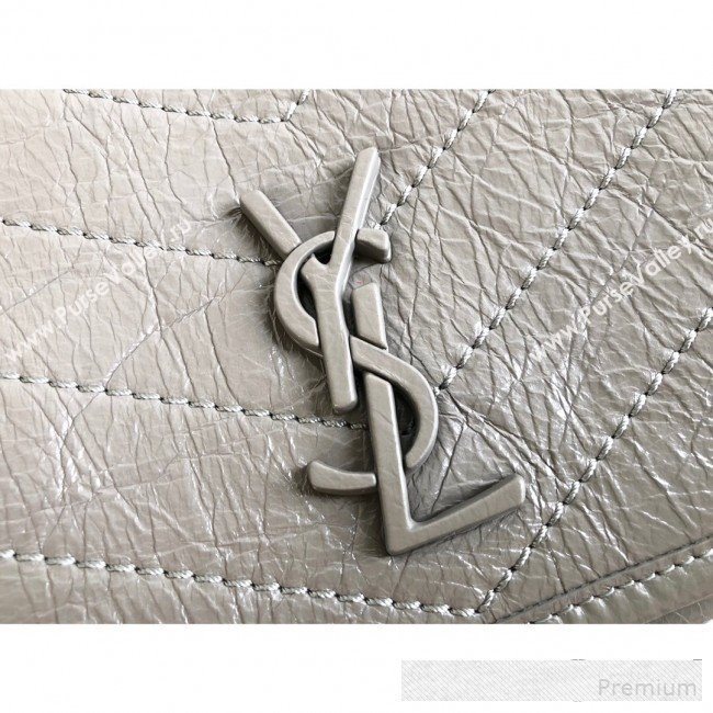Saint Laurent Niki Chain Wallet WOC in Crinkled Vintage Leather 583103 Light Grey 2019 (KTS-9061159)