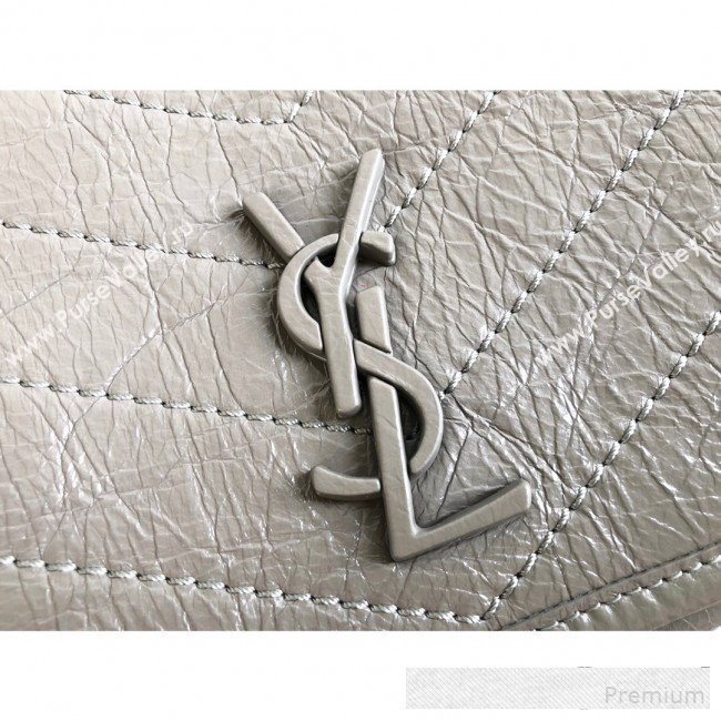 Saint Laurent Niki Chain Wallet WOC in Crinkled Vintage Leather 583103 Light Grey 2019 (KTS-9061159)