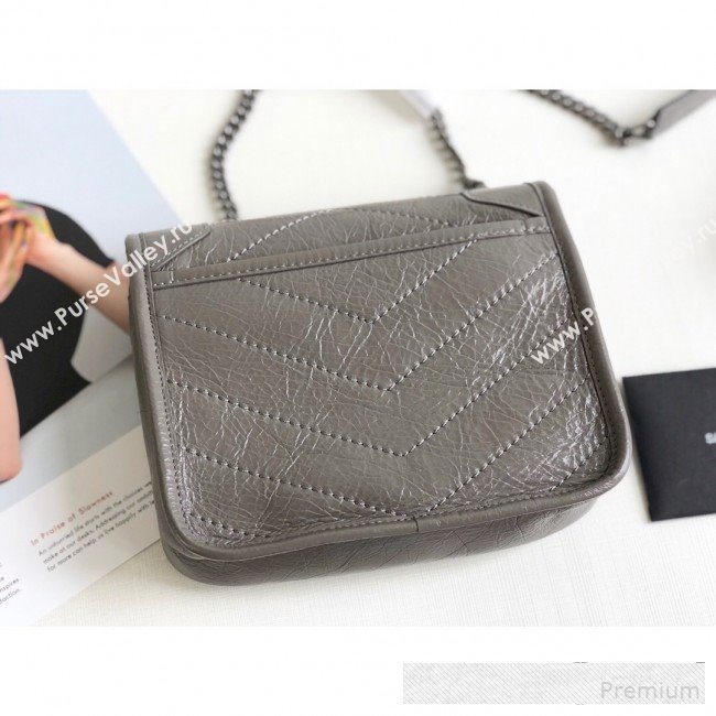 Saint Laurent Niki Chain Wallet WOC in Crinkled Vintage Leather 583103 Light Grey 2019 (KTS-9061159)