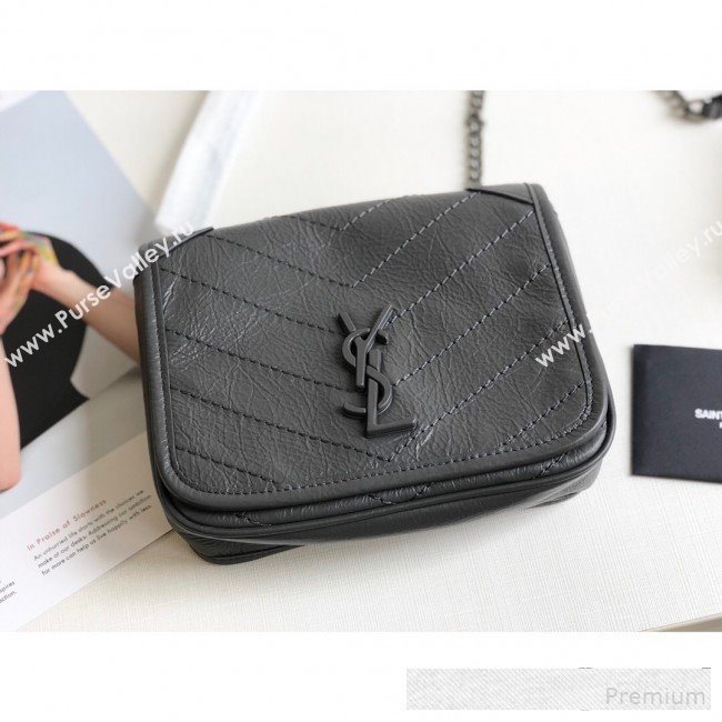 Saint Laurent Niki Chain Wallet WOC in Crinkled Vintage Leather 583103 Dark Grey 2019 (KTS-9061160)