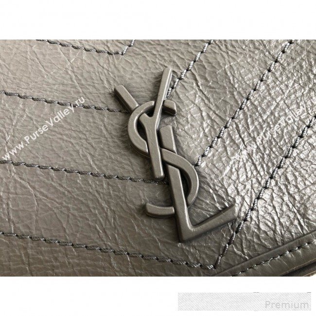 Saint Laurent Niki Chain Wallet WOC in Crinkled Vintage Leather 583103 Dark Grey 2019 (KTS-9061160)