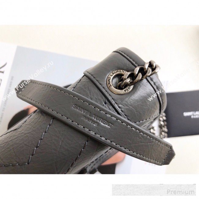 Saint Laurent Niki Chain Wallet WOC in Crinkled Vintage Leather 583103 Dark Grey 2019 (KTS-9061160)