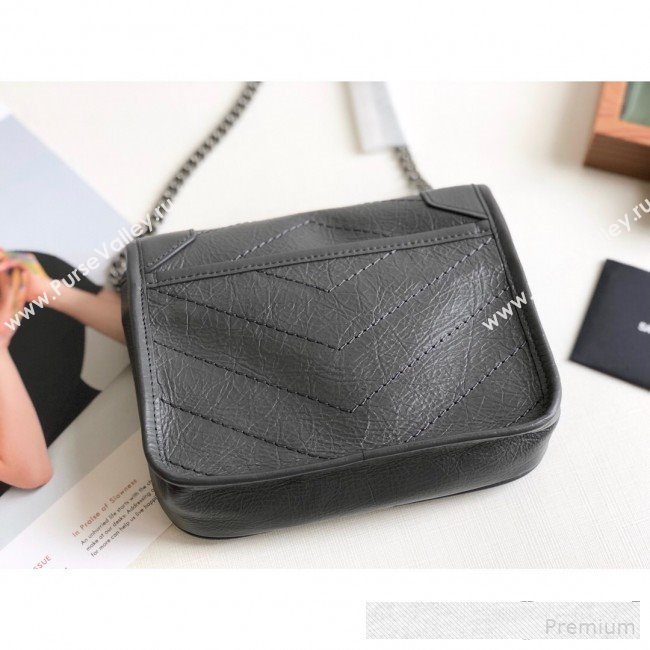 Saint Laurent Niki Chain Wallet WOC in Crinkled Vintage Leather 583103 Dark Grey 2019 (KTS-9061160)