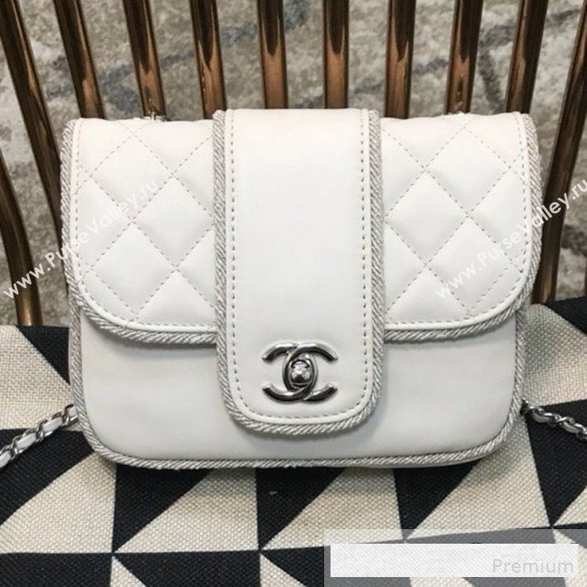 Chanel Fabric Trim Quilted Leather CC Band Flap Bag White 2019 (JDH-9061544)