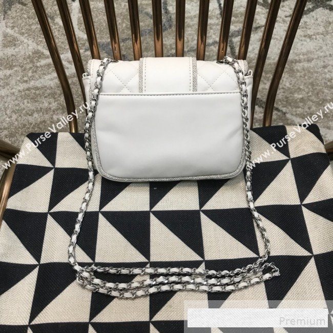 Chanel Fabric Trim Quilted Leather CC Band Flap Bag White 2019 (JDH-9061544)