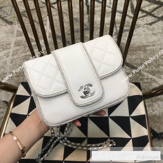 Chanel Fabric Trim Quilted Leather CC Band Flap Bag White 2019 (JDH-9061544)
