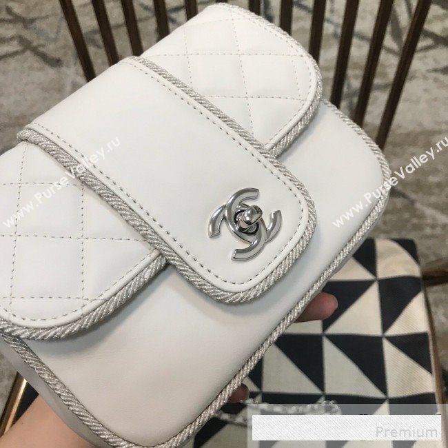 Chanel Fabric Trim Quilted Leather CC Band Flap Bag White 2019 (JDH-9061544)