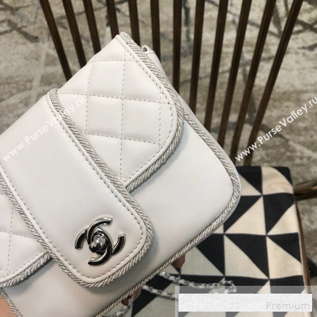Chanel Fabric Trim Quilted Leather CC Band Flap Bag White 2019 (JDH-9061544)