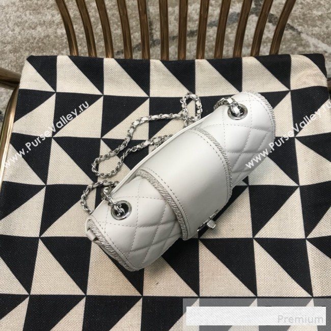 Chanel Fabric Trim Quilted Leather CC Band Flap Bag White 2019 (JDH-9061544)