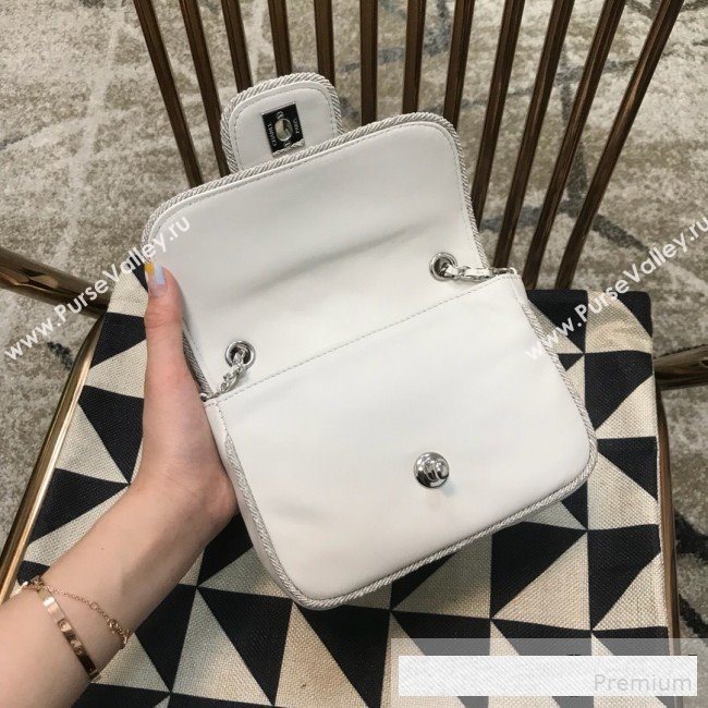 Chanel Fabric Trim Quilted Leather CC Band Flap Bag White 2019 (JDH-9061544)