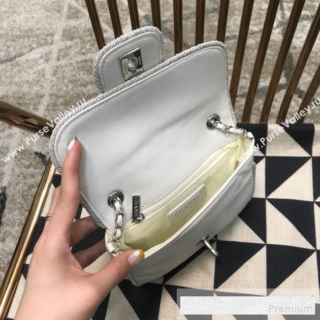 Chanel Fabric Trim Quilted Leather CC Band Flap Bag White 2019 (JDH-9061544)