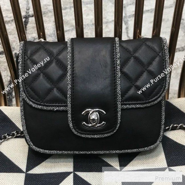 Chanel Fabric Trim Quilted Leather CC Band Flap Bag Black 2019 (JDH-9061543)