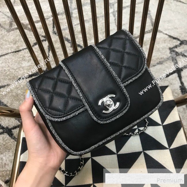 Chanel Fabric Trim Quilted Leather CC Band Flap Bag Black 2019 (JDH-9061543)
