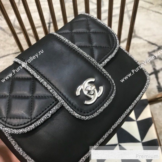 Chanel Fabric Trim Quilted Leather CC Band Flap Bag Black 2019 (JDH-9061543)